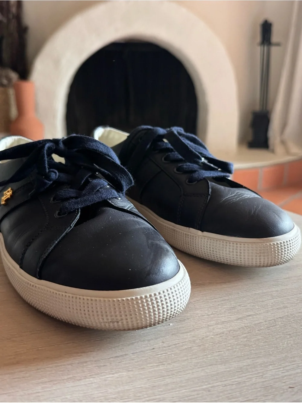 Ralph Lauren Janson II Leather Sneakers with Gold RL Emblem